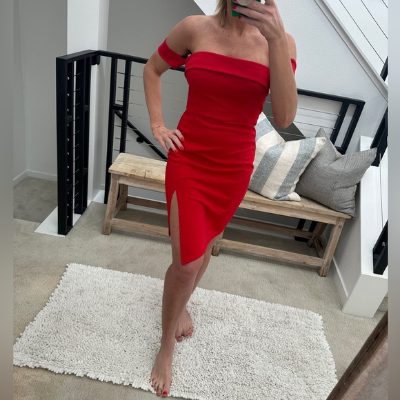 Red off the shoulder formal wedding event mini dress L - Picture 1 of 10